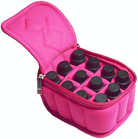 FUZEBAG Pro-traveller 12 Bottles Essential Oil Carrying Case Holds 5ml/10ml/15ml for Travel,Home Storage Bag with Handle and Double Zipper (Rose)