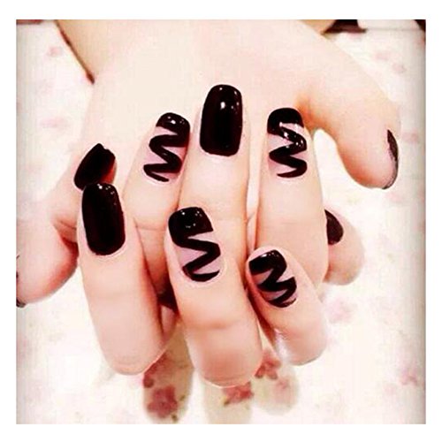 Dongcrystal Set of 24 False Nail Chic Black Ribbon Frosted Glossy Bridal Fake Nail Full Nail Tips - Thumbnail 6