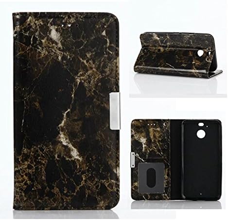 For cellphone Cases, Marble Stone Pattern Texture PU Leather TPU Inner Flip Wallet Protective Case With Card Slot/Stand For HTC 10 Evo ( Color : Black )