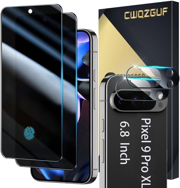 Photo 1 of [2+2 Pack] Privacy Screen Protector Compatible with Pixel 9 Pro XL 5G, 2 Tempered Glass Film with 2 Camera Lens Protectors, High Clarity, Bubble Free, Anti-Spy Protection