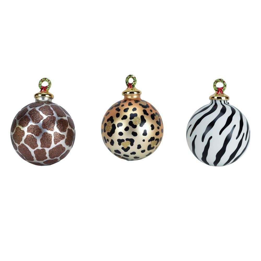 Widdop Animal Print Baubles Glass Hanging Christmas Tree Decorations Set of 3