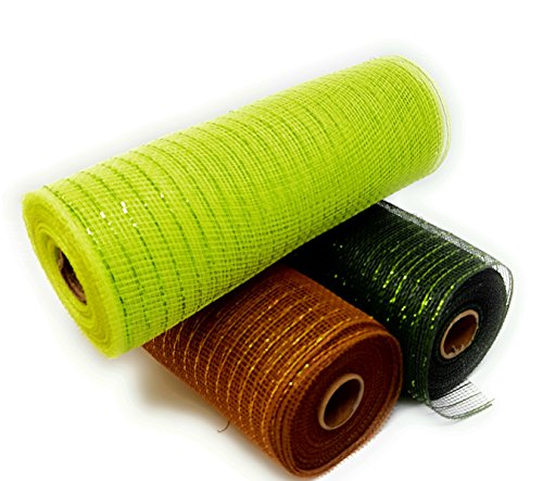 Forest Woodlands Nature Colored 10" Wide, 10 Yard Decorative Metallic Mesh Rolls (Green, Moss, Brown)