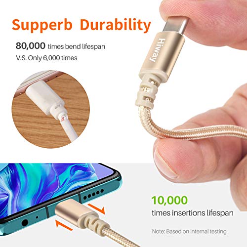 USB Type C Cable,Hiway 3Pack 6FT USB-A 2.0 to USB-C Fast Charger Nylon Braided Data Sync Transfer USB C Cord Compatible with Samsung Galaxy S10 S9 S8 Plus Note 9 8,Moto Z Z3,LG V50 G8,Switch,and More - Thumbnail 3