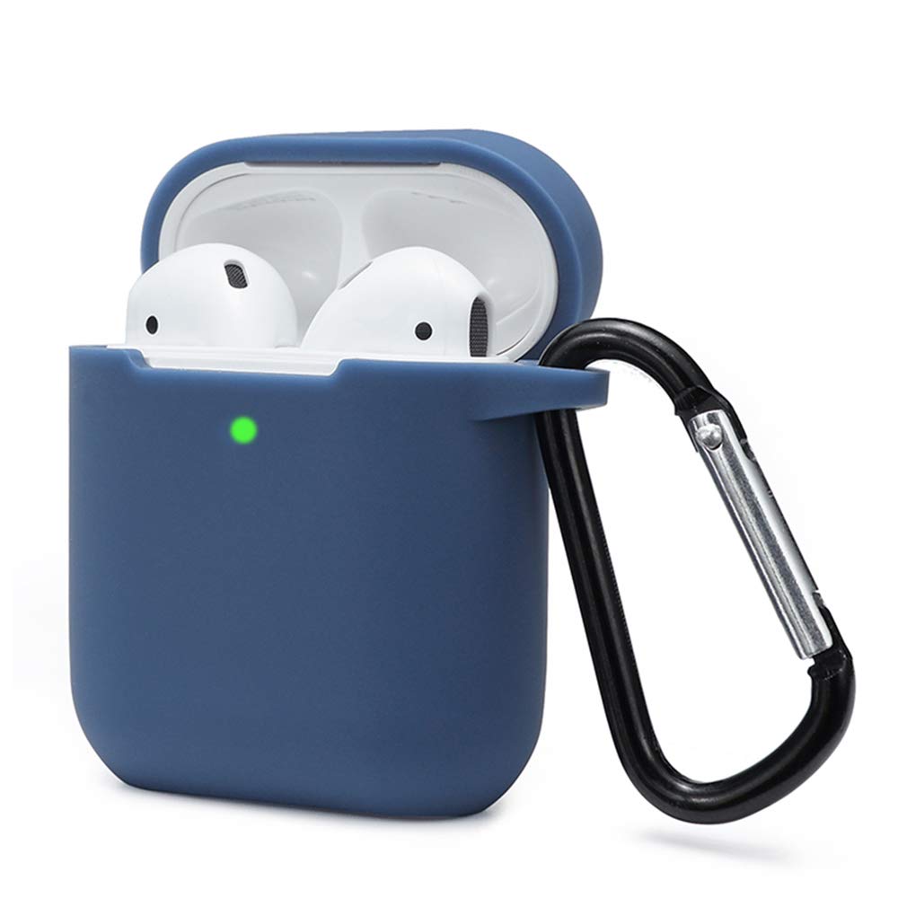 KOKOKA Case Cover Compatible with AirPods 2 & 1, Silicone Shockproof Case Cover for Airpods 2 &1 Front LED Visible Extra Protection with Carabiner, Royal Blue — image 1