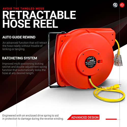 ReelWorks Extension Cord Reel Retractable Longest Industrial 12awg x 80