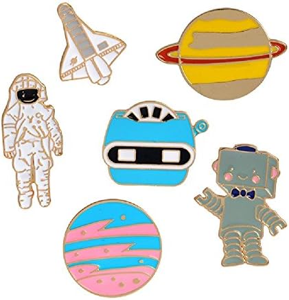 Fun Daisy 6Pcs Astronaut Planet Aircraft Robot Creative Clothing brooch alloy pin