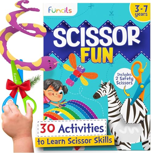 Funcils Toddler Scissor Skills - Art Supplies & Crafts Kit for Kids, Safety Scissors, Fine Motor Toys, Montessori Gifts for Boys & Girls Ages 3, 4, 5, 6, 7 Year Old, Preschool Learning Activity Books