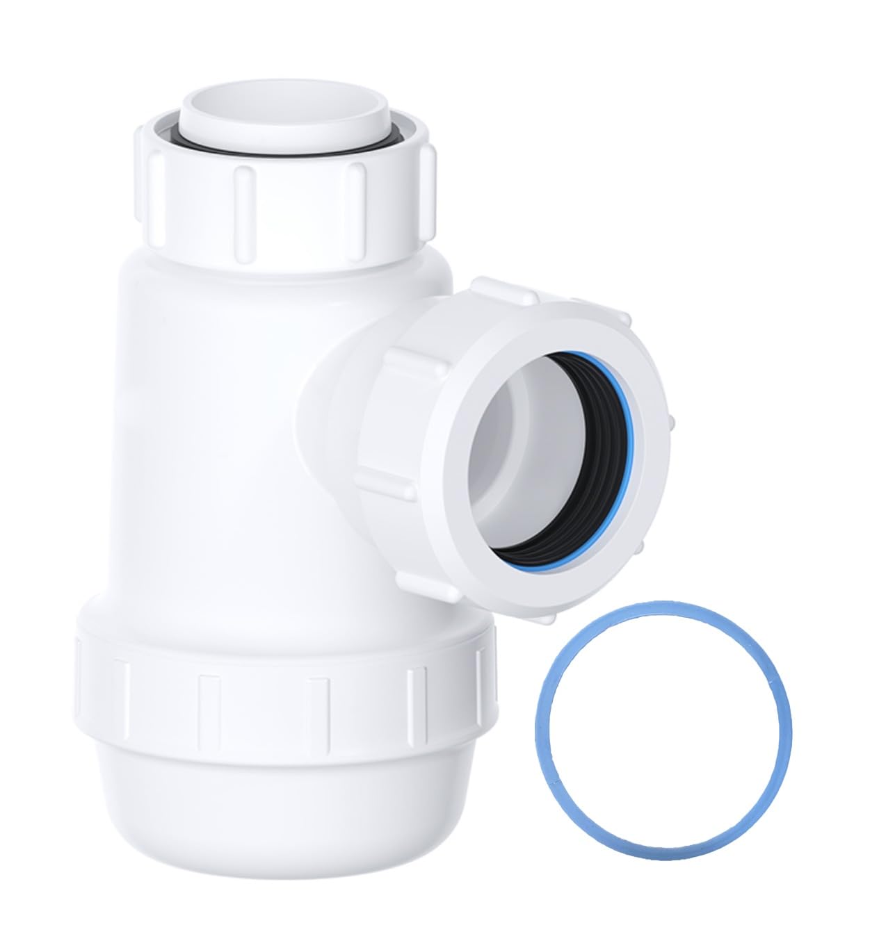 PlumbEZ Shallow Bottle Trap 32mm 1-1/4" with Anti-Slip Ring, Space Saving 38mm Seal Kitchen Sink Waste Kit, BS EN274-1 Compliant Urinal Bottle Sink Trap.