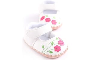 Meckior Infant Baby Girls Boys Handmade Princess Flats Toddler First Walkers Soft PU Leather Non-Slip Crib Wedding Dress Shoes