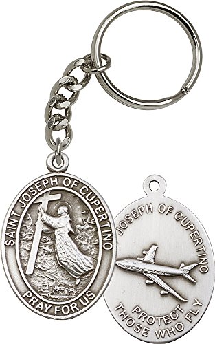 Bonyak Jewelry Antique Silver-Plated St. Joseph of Cupertino Keychain 1 7/8 x 1 1/4 inches