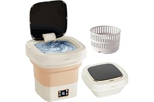 SRUTIRBO Portable Washing Machine 9L, Foldable Mini Washing Machine with Spin-Dry Basket for Socks, Small Clothes, Towels, Underwear, Ideal for Apartment, Dorm, Camping, RV Travel (A-Beige)