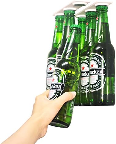 Stick-O-Bottle Super Strong Magnetic Refrigerator Strip Hanger for Fridge Ceiling, 6 Spots for Beer Bottles, Soda Pop, BONUS GIFT: Extra Metal Stickers! Free Up Shelf Space, Organize Kitchen/Garage