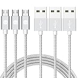 SGIN Micro USB Cable,3-Pack 6ft Nylon Braided Charging Cord - Extra Long USB 2.0 Sync and Charge for Android Devices, Samsung Galaxy, Sony, Motorola Nokia,and More(S Grey White)