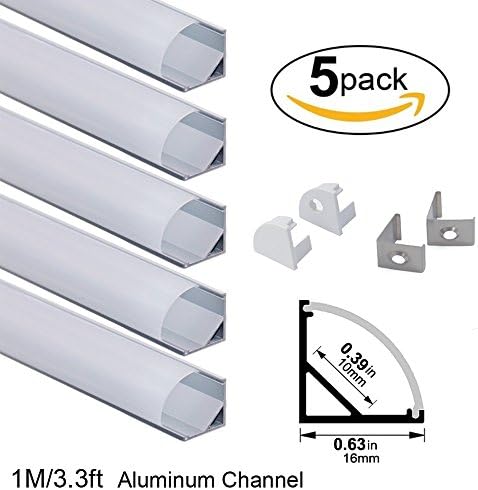 hunhun 5-Pack 3.3ft/1Meter V Shape LED Aluminum Channel System With milky Cover, End Caps and Mounting Clips, Aluminum Profile for LED Strip Light Installations, Very Easy Installation