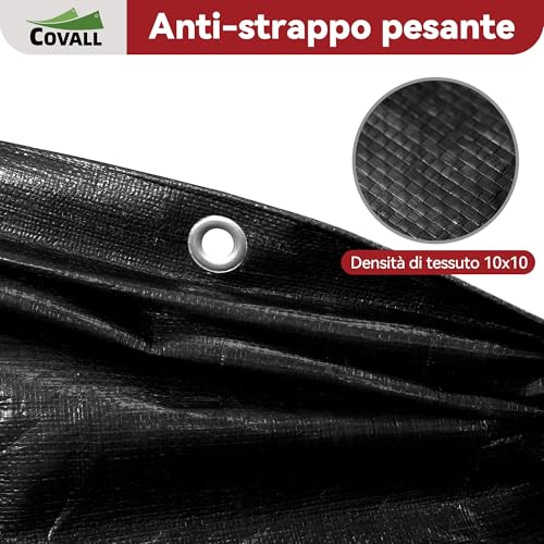 COVALL Waterproof Tarpaulin 115 g/m² 3 x 4 m Black Tear-resistant Anti-UV with Metal Eyelets Multipurpose for Camping, Garden, Car and Trampoline