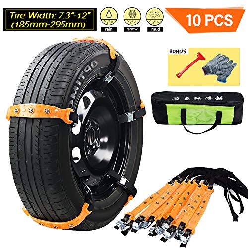 Snow Chains for Cars Anti-Skid Emergency Snow Tire Chains Portable Emergency Traction Anti Slip Tire Chains Snow Mud Chains Universal Adjustable 10pcs Car Security Chains for SUV and Cars (Yellow A)