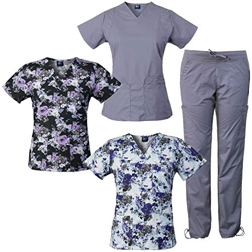 4-Piece Combo with Stretch Scrub Set and 2 Printed Tops