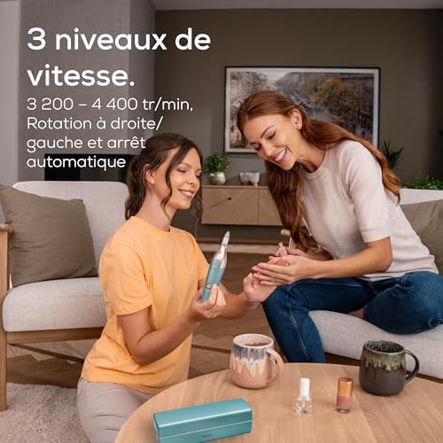 MP 84 Ponceuse pour ongles, lime à ongles électrique avec batterie, 10 embouts, lumière LED, étui de rangement inclus, jusqu'à 4400 tr/min, set d'ongles pour manucure/pédicure