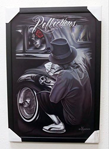 DGA Day of The Dead Low Rider Skull 3D Canvas Framed Wall Art 14x20 Inches - Reflections