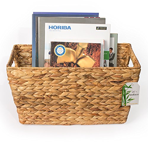 BEST CHOICE Storage Baskets Anti-Mold Mildew Stained Special Finishing Handmade of Nature Water Hyacinth, Magazine Book Toys CDs DVDs Organizer Bins 15"L x 8"W x 8.2"H by Mallaca