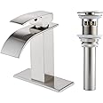VOTON Waterfall Spout Single Handle Bathroom Faucet Brushed Nickel ...