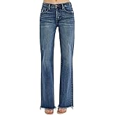 Risen Tummy Control High Rise Long Straight Jeans 34" Inseam- Ivory Gem