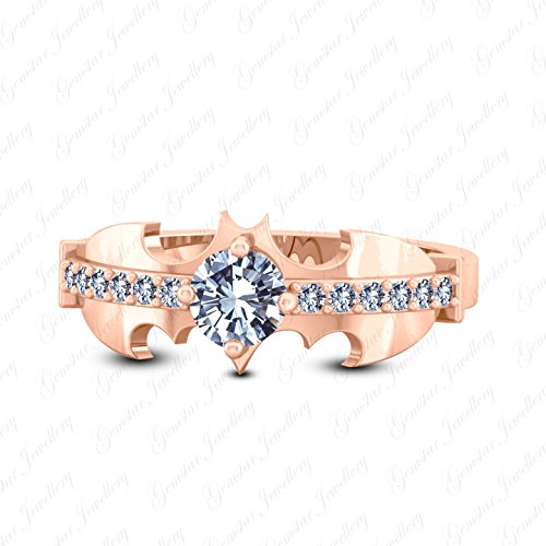 Gemstar Jewellery 14K Rose Gold Finish Sterling Silver Round Cut White Cubic Zirconia Batman Wedding Ring