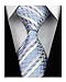 MINDENG New Men's Dark Blue Stripes Silver 100% Silk Necktie Classic Striped Tie