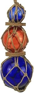 Hampton Nautical 3xglass-101 Orange-Blue Japanese Ball Fishing Floats with Brown Netting Decoration 11