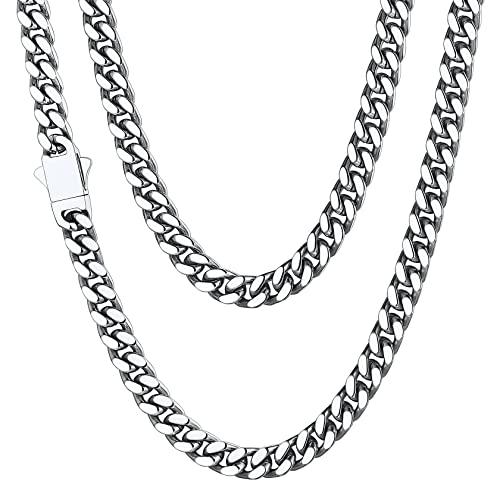 ChainsHouse Stainless Steel Mens Cuban Link Chain, Black/ 18K Gold Plated Miami Cuban Chain Necklace, 5mm/7mm/9mm/12mm/14mm Width, No Tarnish& Durable Hip Hop Mens Jewelry, 18