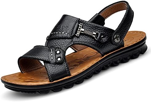 Mobnau Mens Leather Hiking Sandles Beach Sandals Black 44 9.5 D(M) US