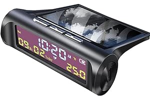 AugustknowU Solar Powered Car Digital Clock with Date Display - Interior Temperature Monitor LCD Screen for Vehicle Dashboard - Auto On/Off