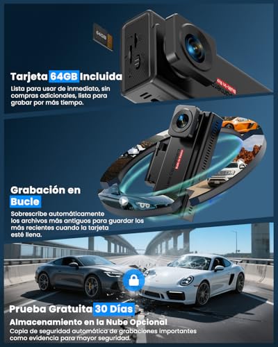 4G LTE Dashcam with SIM, Anti-vandal Car Surveillance Camera with GPS Tracker, 24/7 Parking Mode, AI Motion Alerts, Remote Access & Two-Way Audio, SD/Cloud, Anti-theft for Fleets and Family