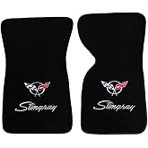 Custom Fit Carpet Floor Mats for 1968-1982 Chevrolet Corvette C3 Stingray - Silver Flag Logo - 2-Piece Front Set - 18oz Polypropylene - Non-Skid Backing - Made in USA (Black Mats)