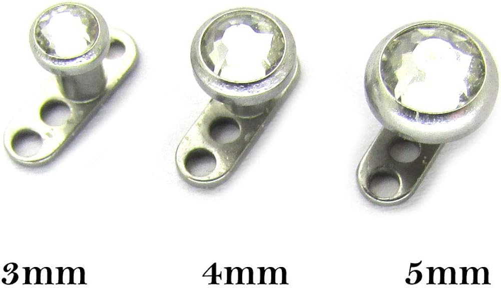 NewkeepsR Steel 3PCS- Round Flat Gem Micro Dermal Anchor Piercing Retainer Top - Image 4