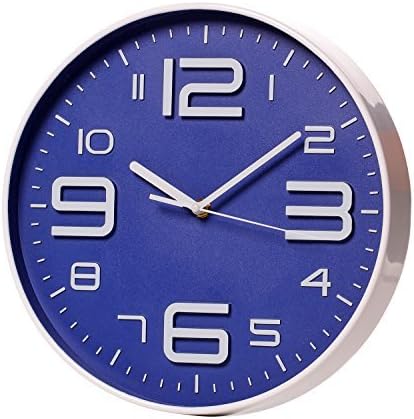 SonYo Indoor Big 3D Number Silent Wall Clock Silent Sweep Movement Wall Clocks Battery Operated 12 Inch Blue