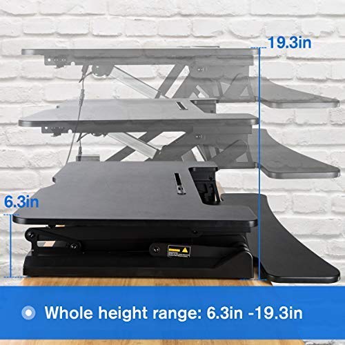 Electric Height Adjustable Standing Desk Converter with 36” Wide Office Tabletop Workstation, Sit to Stand up Computer Platform Monitor Riser