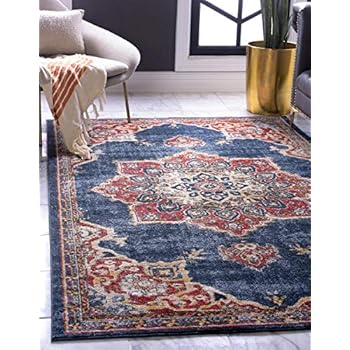Unique Loom Utopia Collection Traditional Medallion Vintage Warm Tones Dark Blue Area Rug (8' 0 x 10' 0)