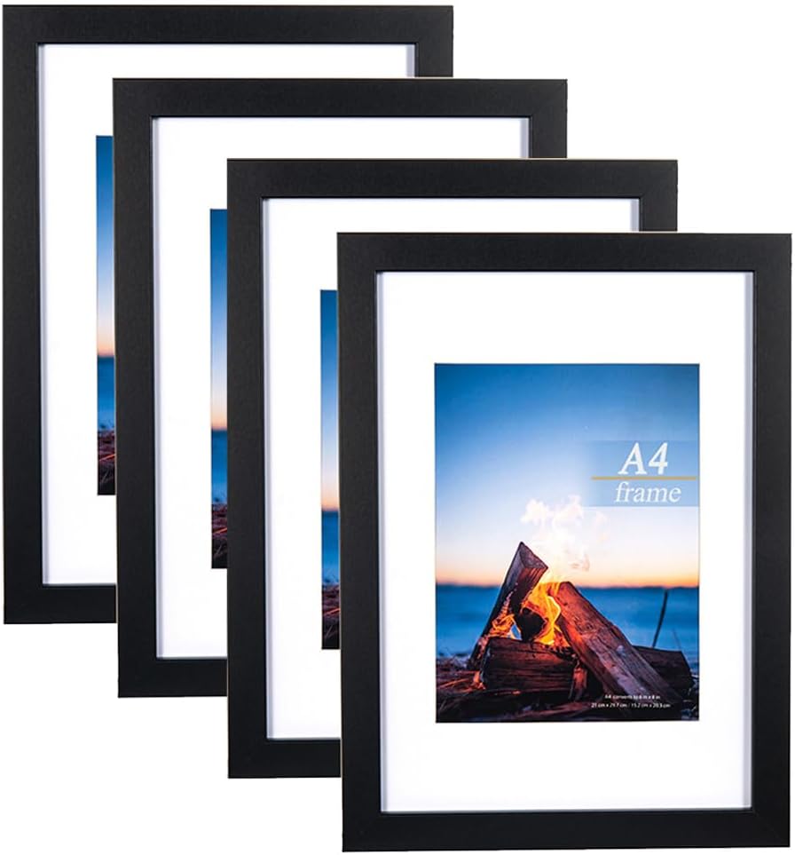 Scholar Tree A4 Frame 4 Pack Black Wooden Frame with Mount and Easel