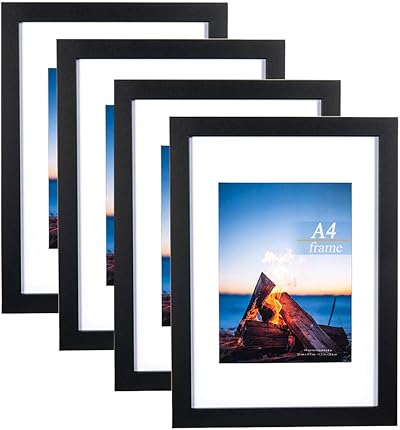 Scholar Tree A4 Frame 4 Pack Black Wooden Frame with Mount and Easel