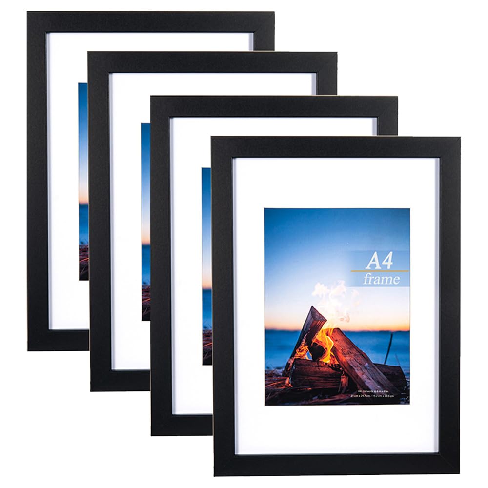 A4 Frame 4 Pack,Black Wooden Picture Frame A4 with Mount,A4 Frame,A4 Picture Frame,Freestanding and Wall Mountable,black frames — image 1