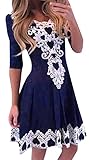 Makkrom Women's Sexy Lace High Waist Half Sleeve Flare Short Dresses