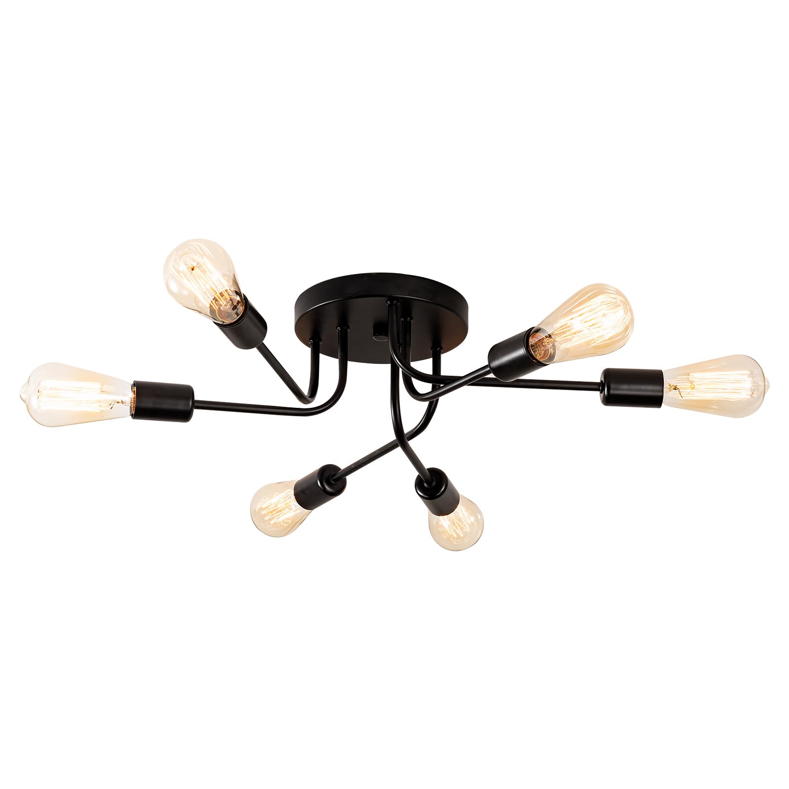 Plfann Industrial Semi Flush Mount Ceiling 6 Light with Adjustable Metal Branched Vintage Ceiling Light E27 Holder Black Painted for Kitchen Living Room Dining Room Bedroom （Black）(Bulb NOT Included)