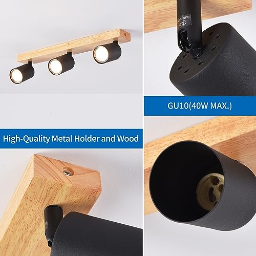 ANWIO Black Ceiling Light, Spotlights for Bedroom, Kitchen and Living Room, GU10 Bases, 3-Way Fixtures (EUS-EA19, No Bulbs)
