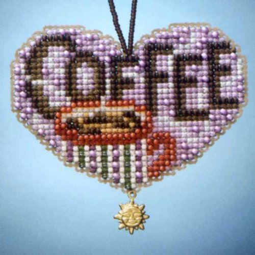 Love Coffee Beaded Counted Cross Stitch Charmed Ornaments Kit Mill Hill 2013 I Love MH163102