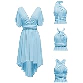 SZJMS Short Knee Length Infinity Bridesmaids Dresses with Bandeau Hi-Lo Multi-Way Convertible Transformer Evening Gowns