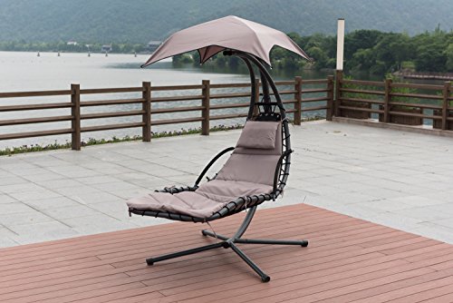 PatioPost Outdoor Hanging Chaise Lounger Chair Swing Hammock Arc Stand Air Porch Canopy, Brown