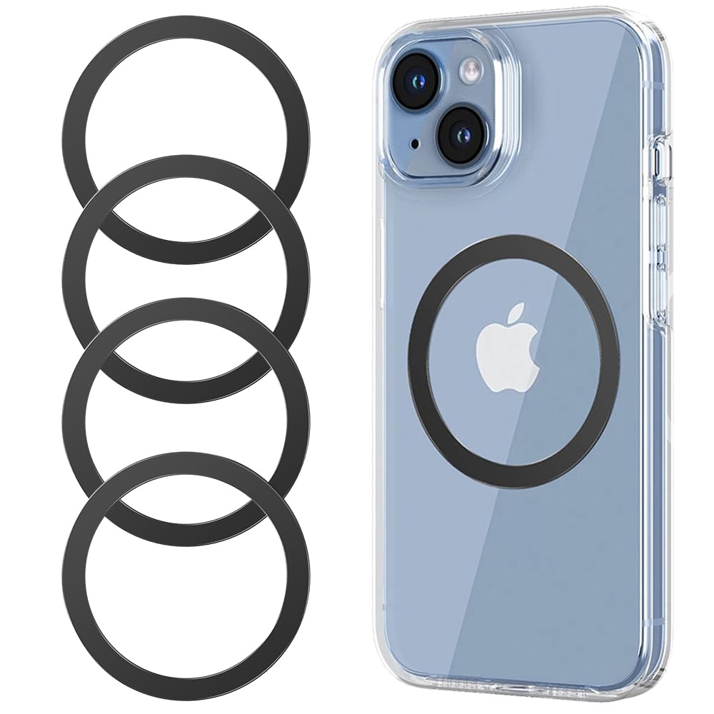 Photo 1 of for MagSafe Sticker,4 PCS,Ultra-Thin(0.4mm)Metal Ring for Kindle/Pop Socket Magnetic Wallet Grip Wireless Charger Case Car Mount,Compatible with iPhone 16/15/14/13/12,Galaxy S24/S23/S22 (Black 4 PCS)