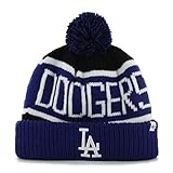 MLB Los Angeles Dodgers '47 Brand Calgary Cuff Knit Hat with Pom, Black, One Size
