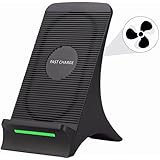 Fuleadture Fast Wireless Charger, 2 Coils Qi Wireless Charger Stand with Cooling Fan for Samsung Galaxy Note 8 S8, iPhone X and Other Qi-Enabled Devices